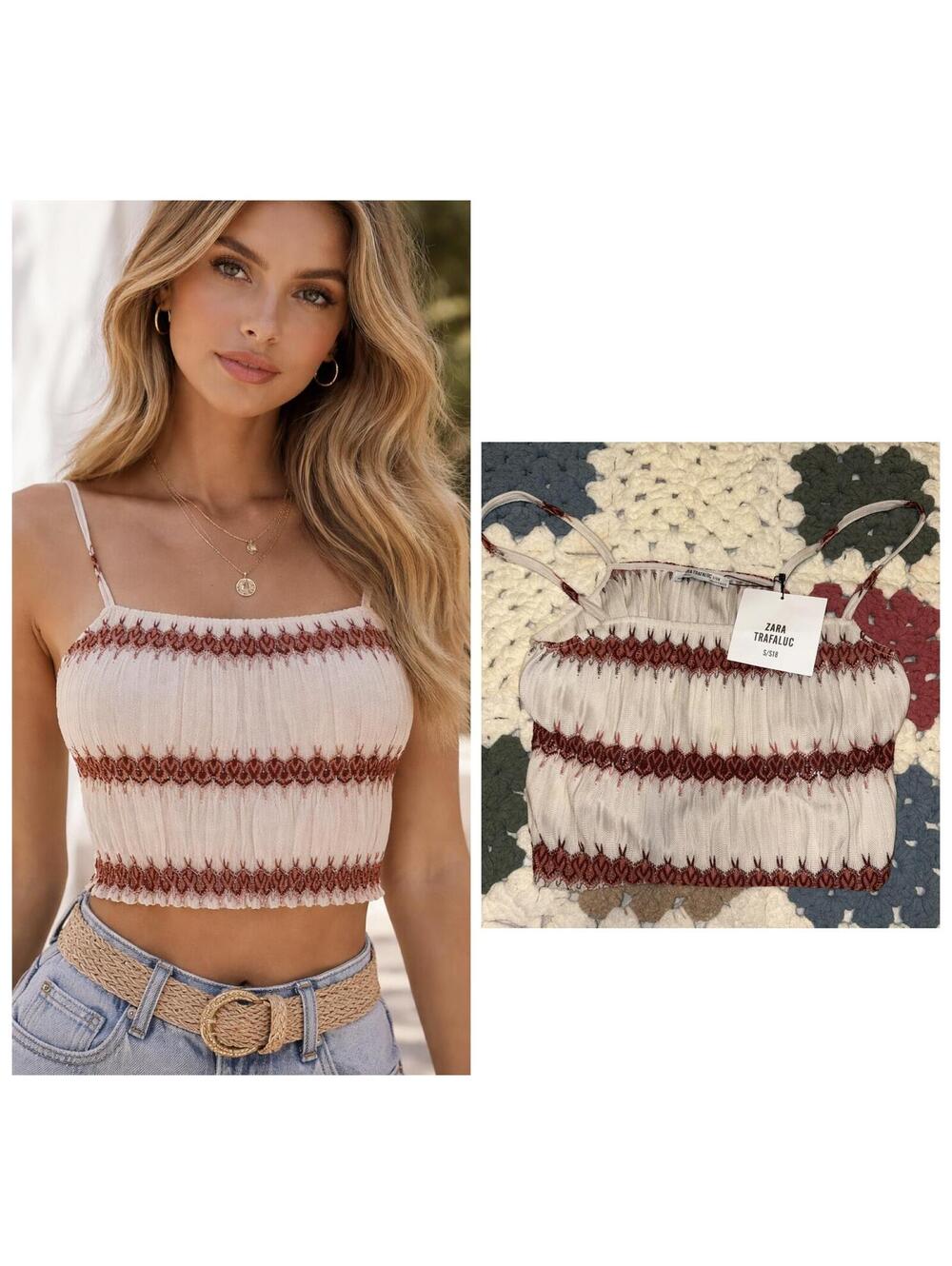Zara Trafaluc New With Tags Smocked Knot Crop Top Spaghetti Straps Woman’s S - Picture 1 of 7